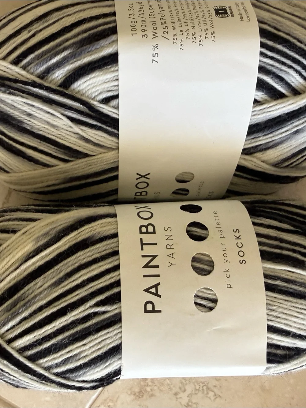Paintbox Striped Sock Yarn - Black & White